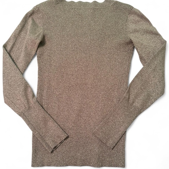 Shimmering Scoop Neck Ribbed Knit Sweater - Metallic Gold & Brown - Picture 5 of 9